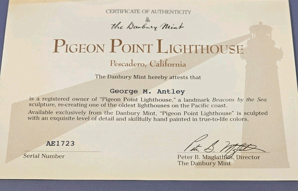 Danbury Mint Pigeon Point Lighthouse Sculpture Beacon By The Sea With COA