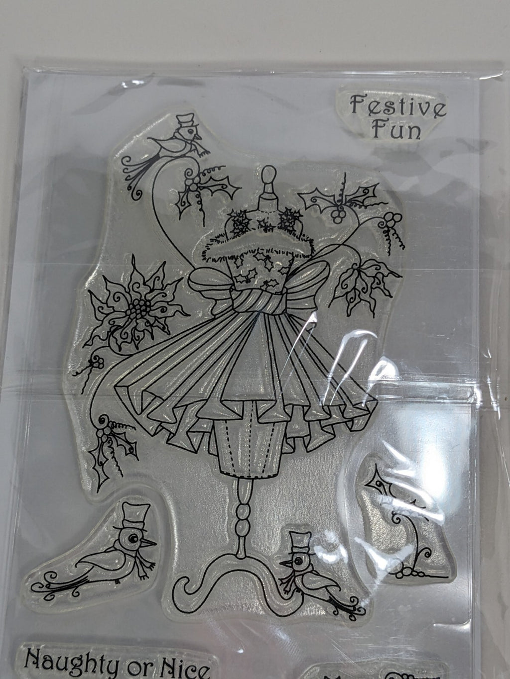 Katy Sue Designs Fabulous Festive Fashion 7-Piece Clear Stamp Set Naughty Or Nic