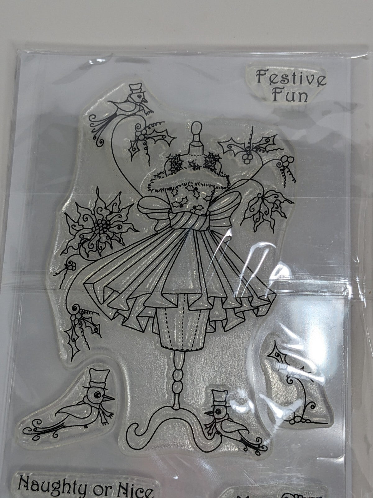 Katy Sue Designs Fabulous Festive Fashion 7-Piece Clear Stamp Set Naughty Or Nic