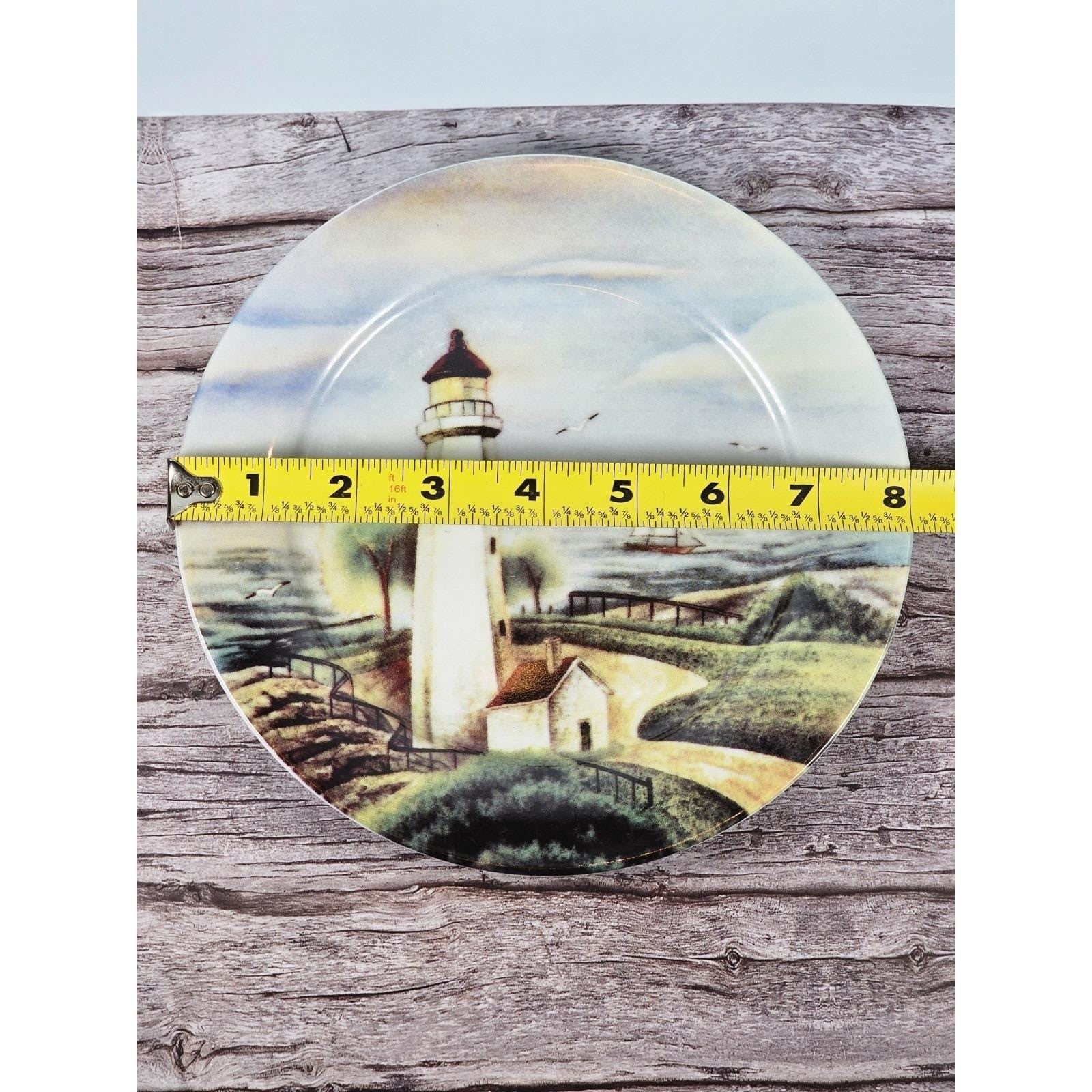 Vintage Coastal Lighthouse Decorative Plate Nautical Sailboat Seagulls 8 Inch
