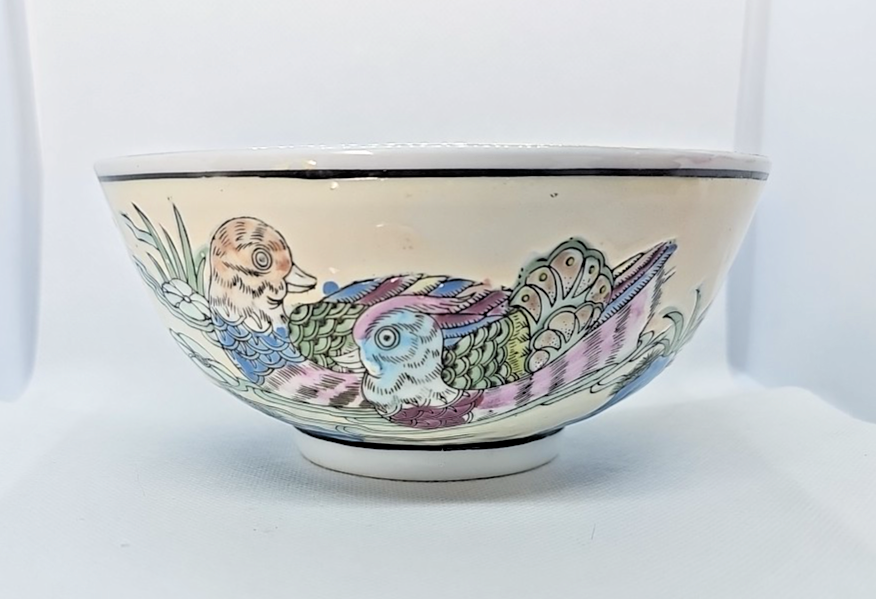 19th Century Chinese Famille Rose Porcelain Bowl with Lotus & Mandarin Ducks