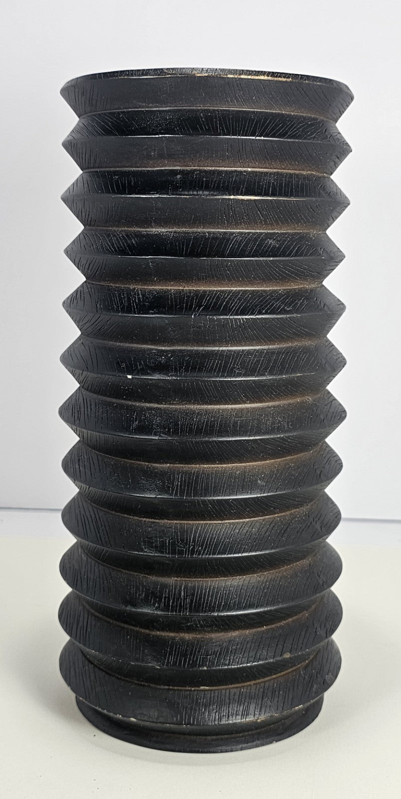 10 in Black Wood Accordion Candle Holder – Rustic Coastal Home Décor Accent