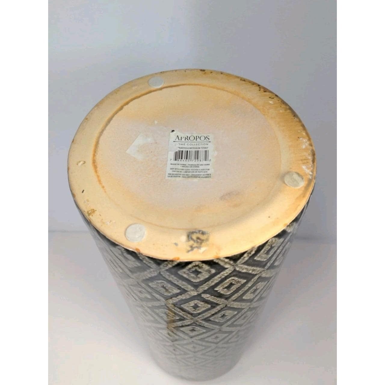 Vintage Black White Diamond Glass Vase Tall 15.6" Geometric Pattern