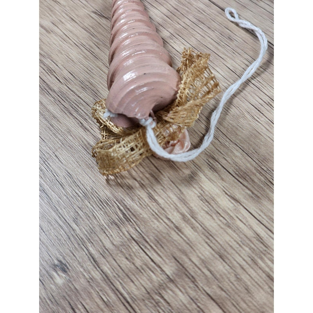 Vintage Pink Shell Christmas Ornament Gold Bow Rose 4 Inch