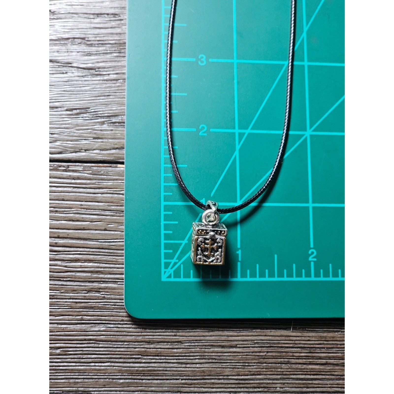 Vintage Cross Prayer Box Necklace Gold Tone Silver Religious Charm