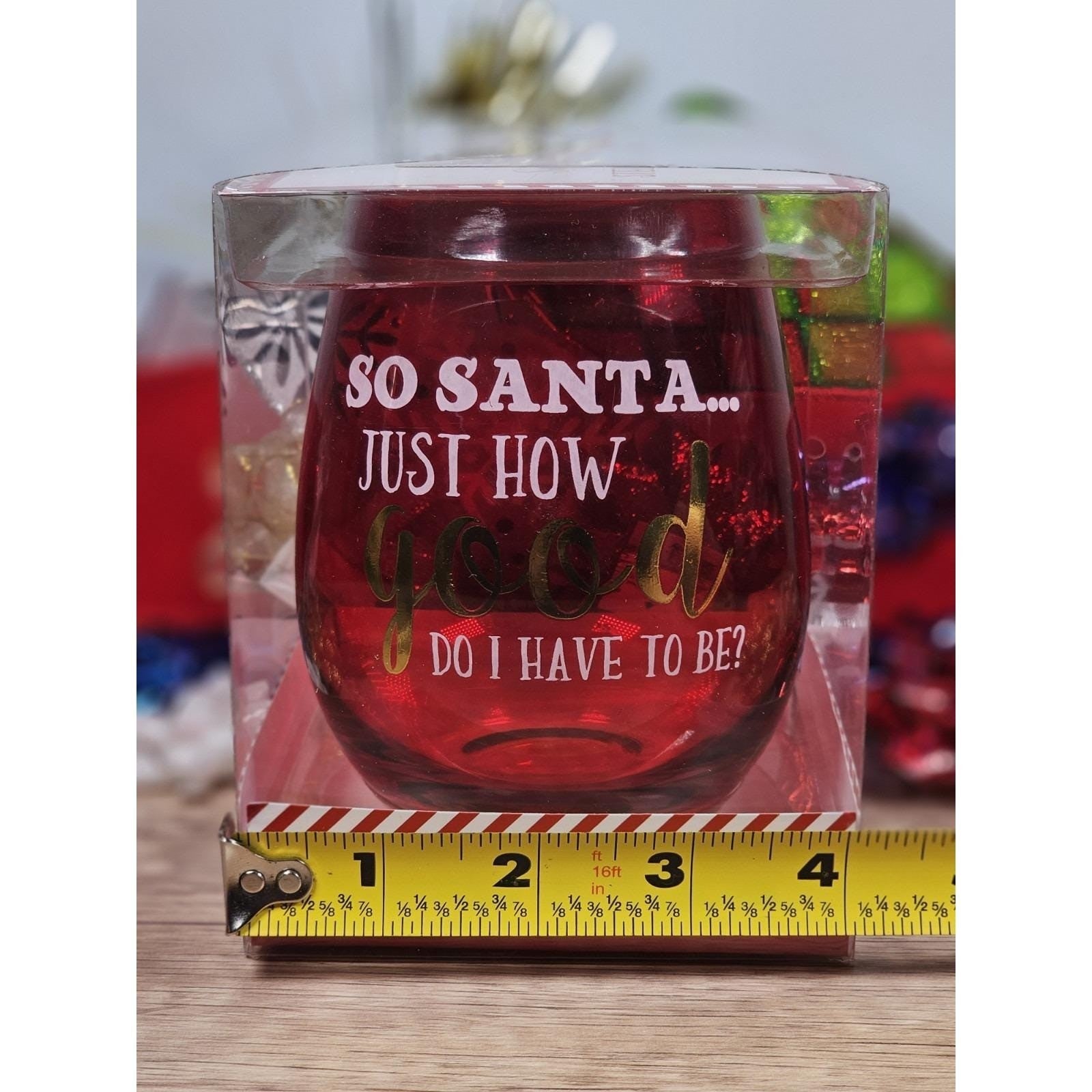 Christmas Stemless Wine Glass Funny Santa Red Holiday Glass