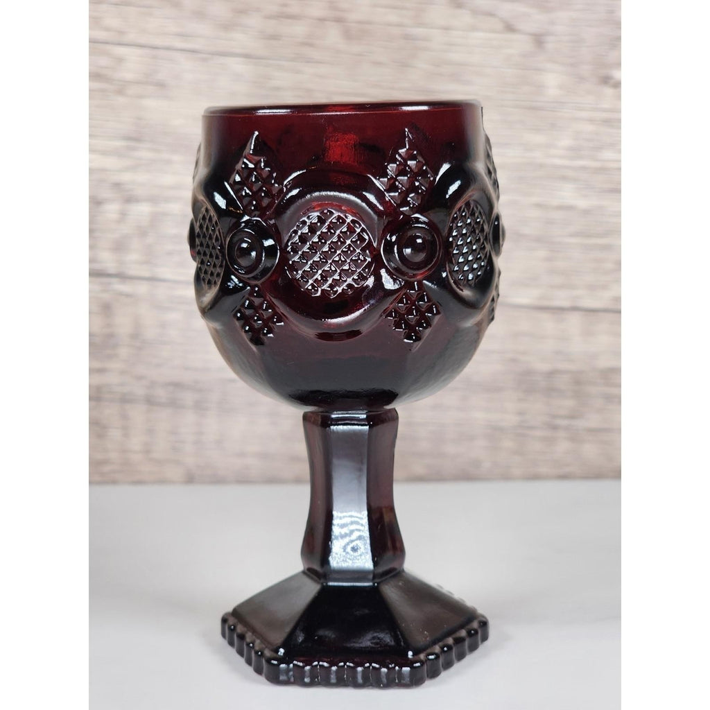 Vintage Avon Cape Cod Ruby Red Wine Goblet Victorian Pressed Glass