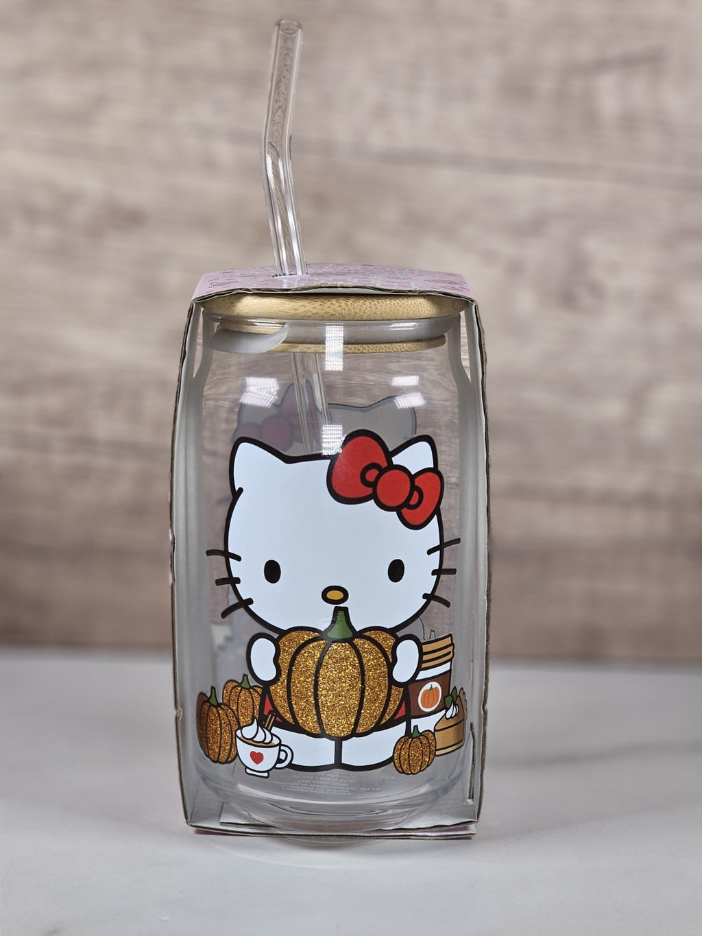 Hello Kitty Glass 16oz Tumbler with Bamboo Lid & Straw – Sanrio – NEW