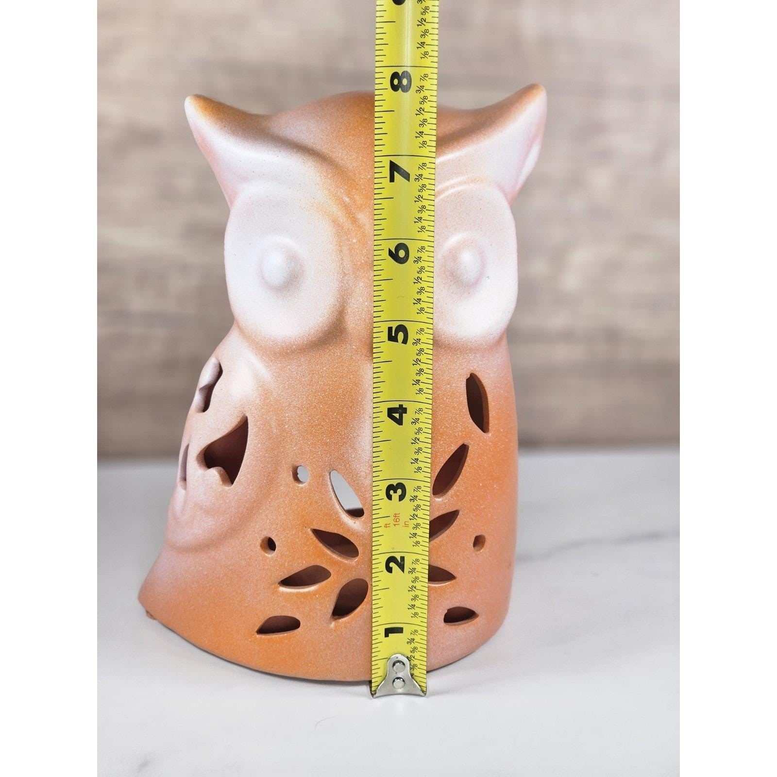 Vintage Ceramic Owl Tealight Holder Orange White Cutout Candle Decor