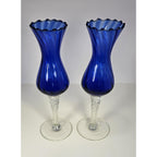 Vintage Blue Optic Swirl Wine Goblets Set of 2 Tall Twisted Stem Glass