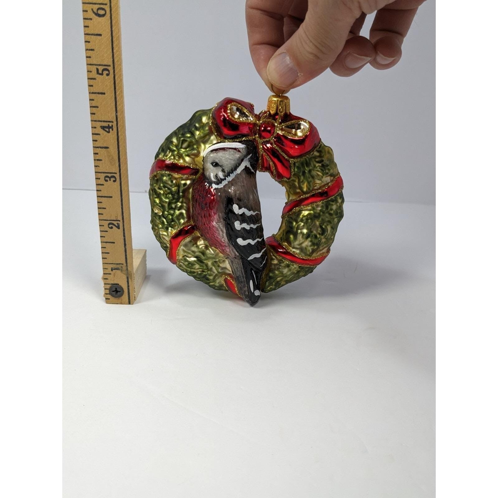 Vintage Hand Blown Glass Bird Wreath Christmas Ornament Holiday Decor