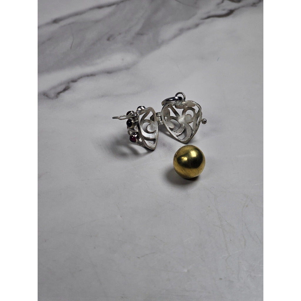 Vintage Hinged Locket Pendant with Inner Sphere & Dark Stone Accents