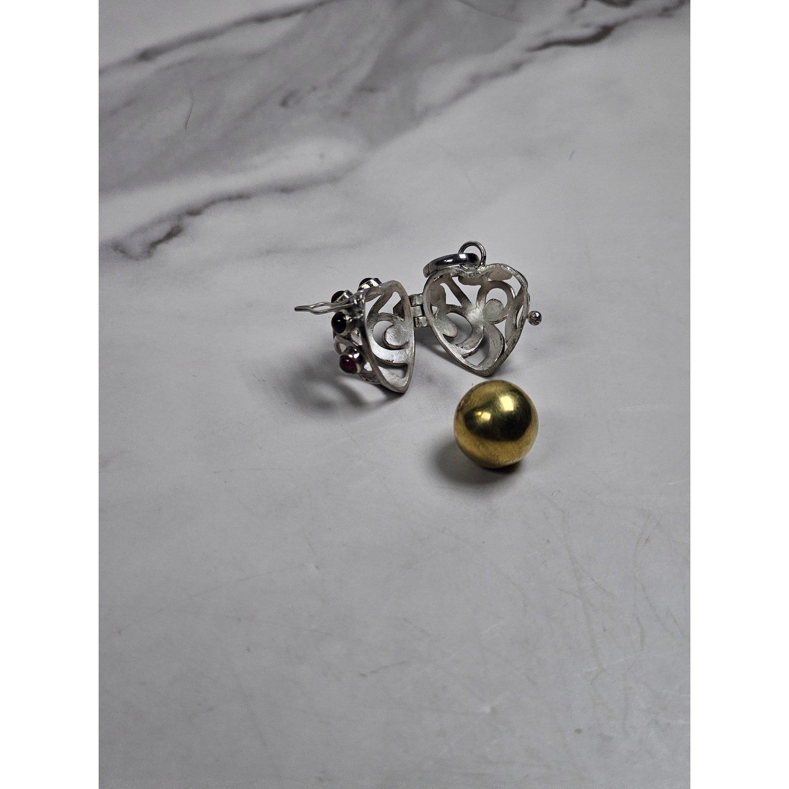 Vintage Hinged Locket Pendant with Inner Sphere & Dark Stone Accents