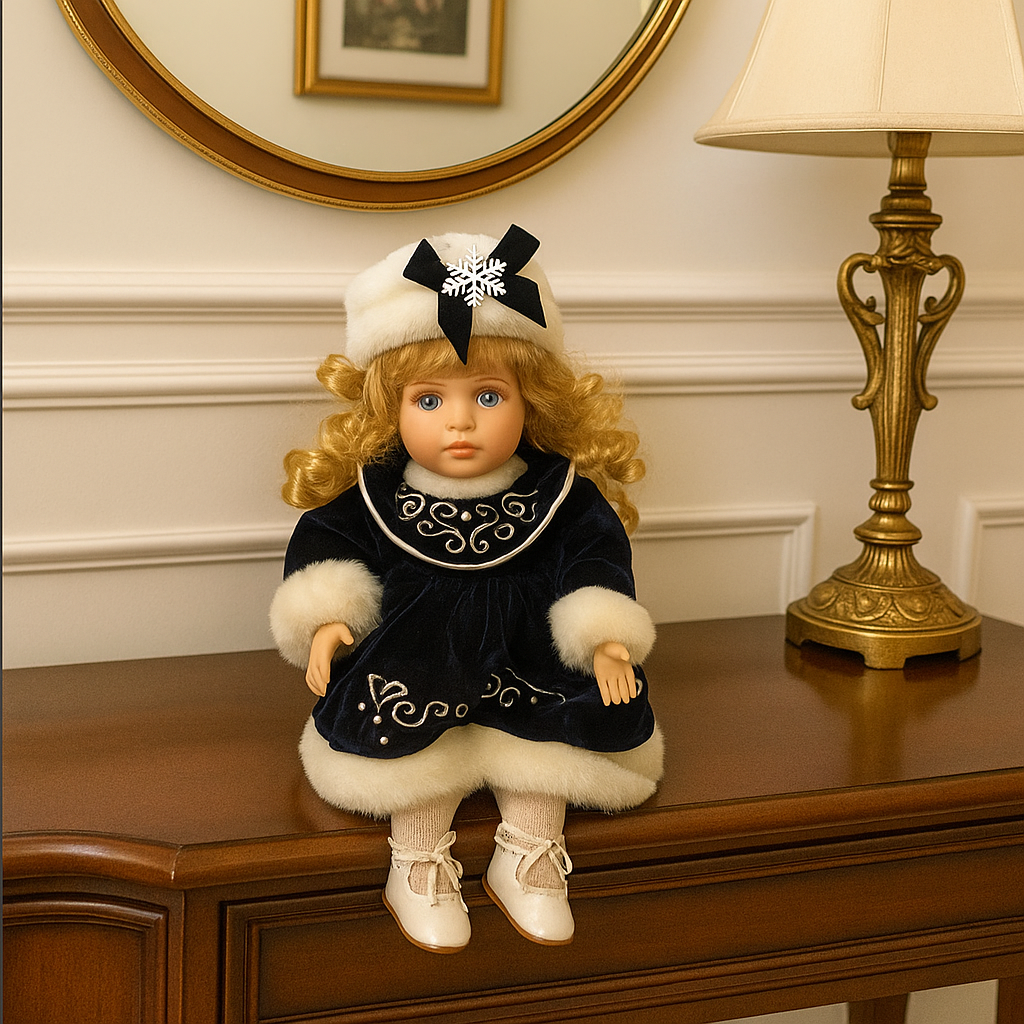 Animated Musical Porcelain Doll “Lisa” in Holiday / Winter Outfit – Collector’s