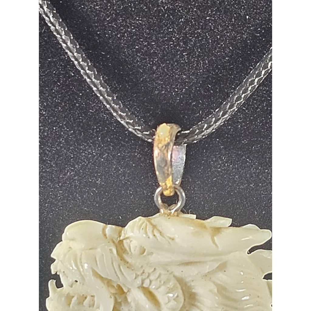 Vintage Carved Dragon Pendant Necklace With Pink Stone
