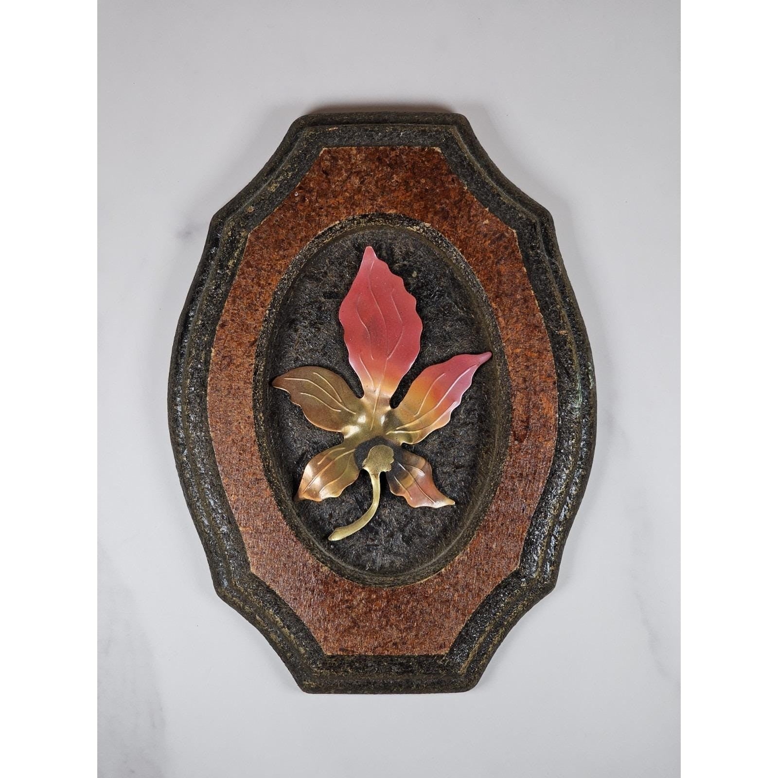 Vintage Copper Leaf Wall Hanging on Cork Backing Rustic Autumn Decor