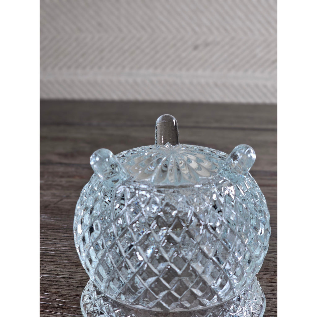 Vintage Cut Glass Footed Bowl 3x3 Diamond Pattern Trinket Dish