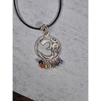 Vintage Sterling Om Pendant Necklace with Chakra Bead Fringe