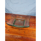 Vintage Green Glass Square Serving Dish Wavy Edge Plate Mid Century