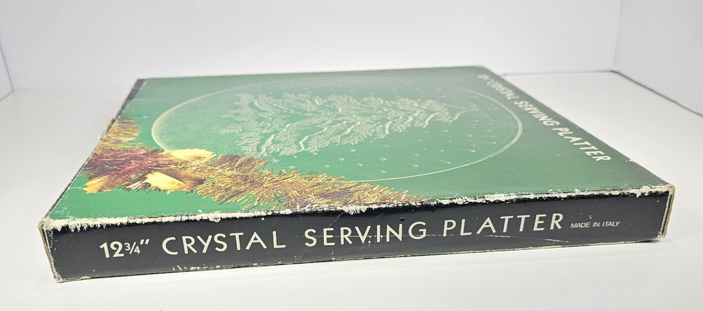 Crystal Serving Platter 12 3/4 With Etched Evergreen With Original Box