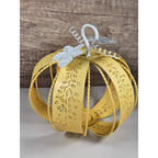Yellow Metal Pumpkin Lantern with Leaf Cutouts | Fall Decor | Candle Holder