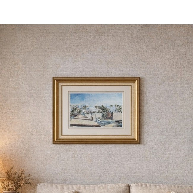 Vintage Coastal Framed Art Print 18x15 | Gold Frame Wall Decor | Beach Scene