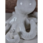 White Crackle Glaze Ceramic Octopus Figurine Nautical Coastal Home Decor Accent