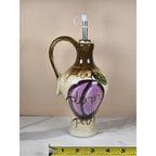 Vintage Rustic Orchard Plum Grape Oil Cruet Hand Painted Stoneware 9"