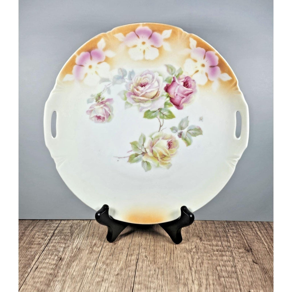 Leuchtenburg Germany Lusterware Tray Pink Roses Gold Trim 9.5"