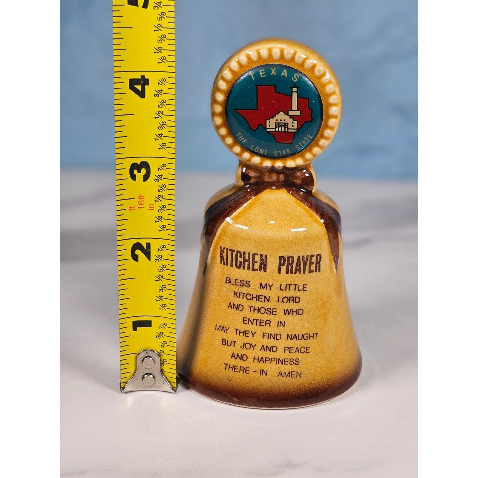 Vintage Texas Kitchen Prayer Bell Ceramic Lone Star Alamo Decor