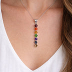 Vintage Sterling Silver Rainbow Gemstone Pendant | Multistone Vertical Charm