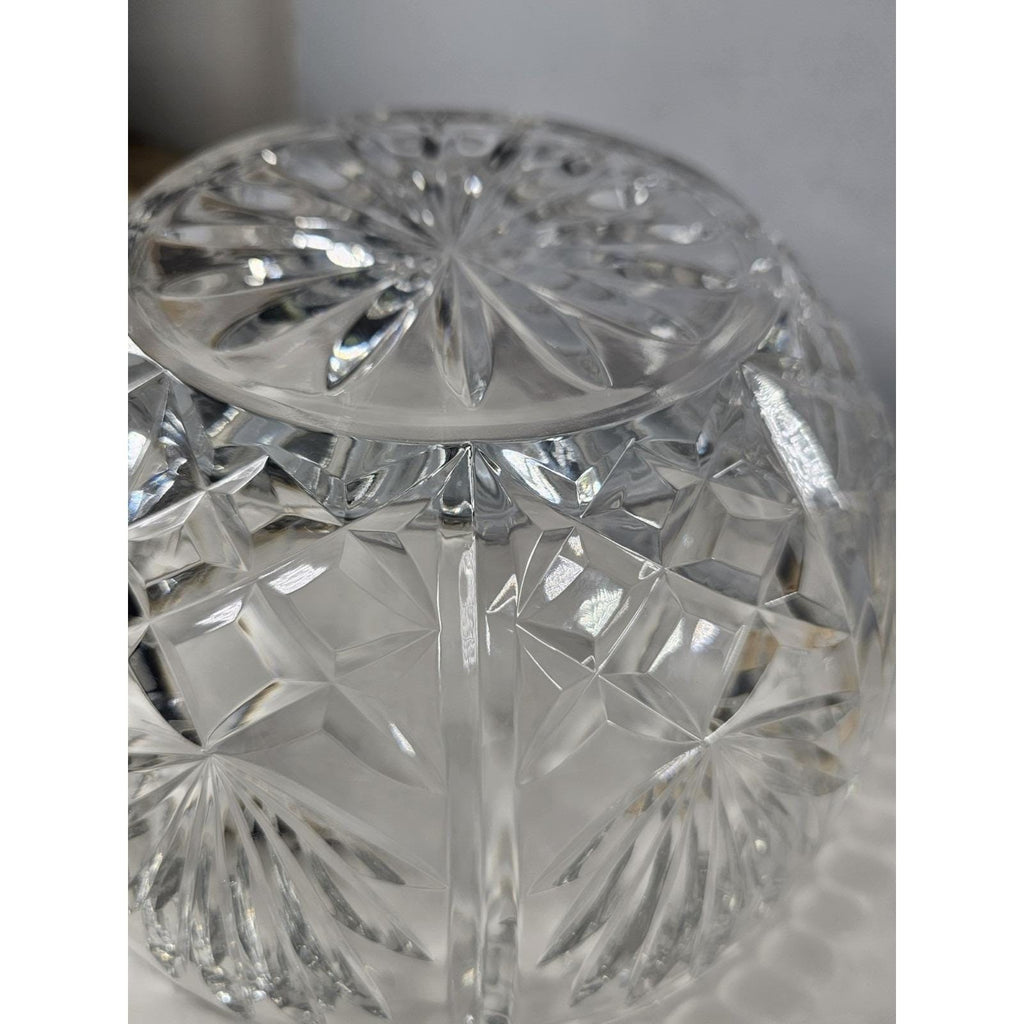 Vintage Cut Crystal Glass Bowl Starburst Pattern Scalloped Rim