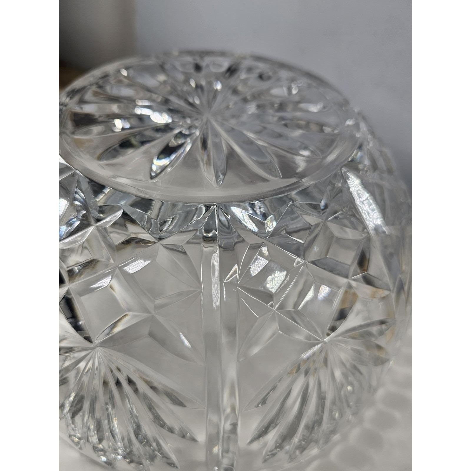 Vintage Cut Crystal Glass Bowl Starburst Pattern Scalloped Rim