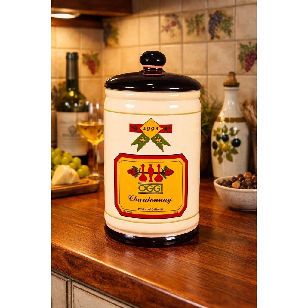 Vintage OGGI Chardonnay Wine Ceramic Canister With Lid 10 In
