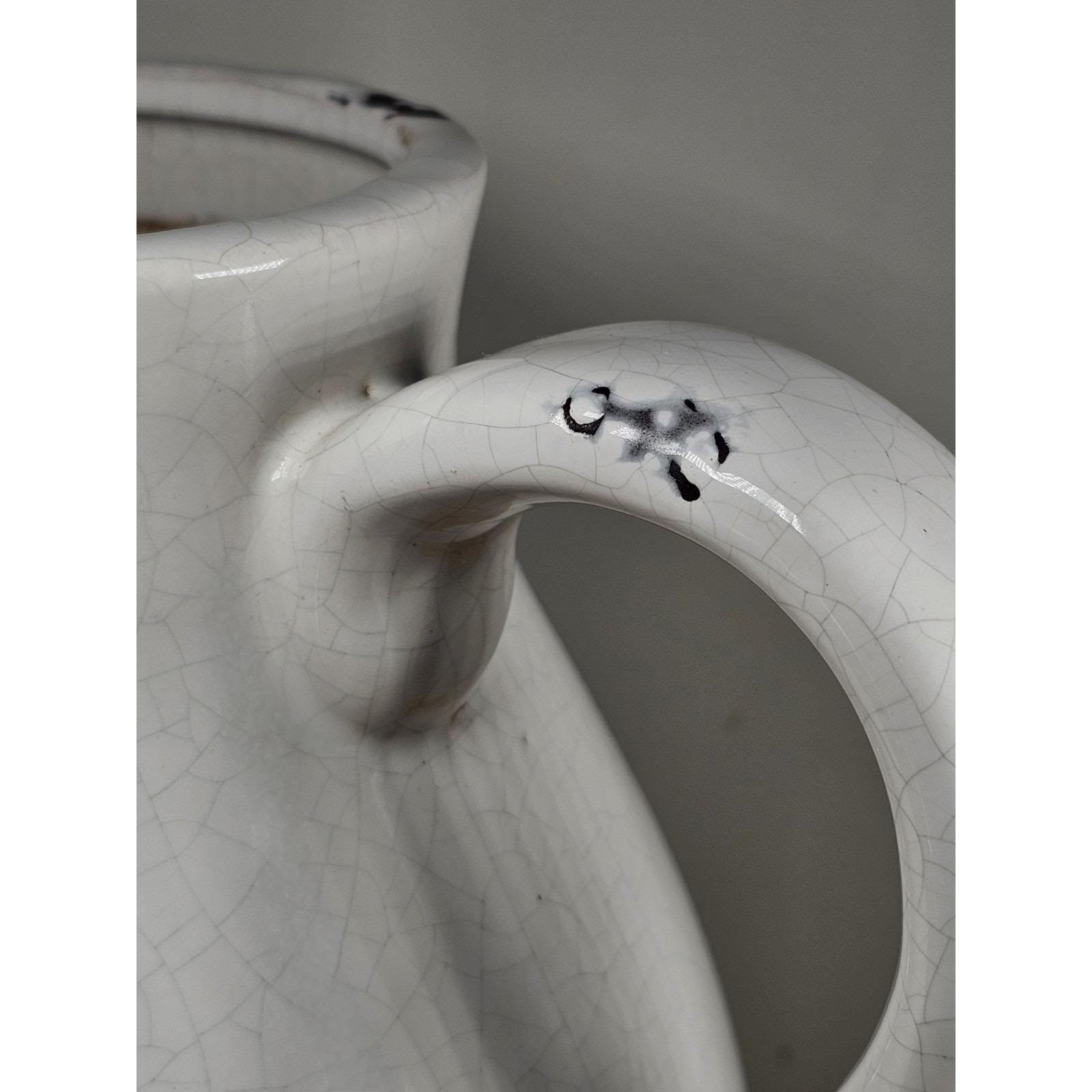 White Crackle Ceramic Pitcher Rustic Farmhouse Decor 10 Inch