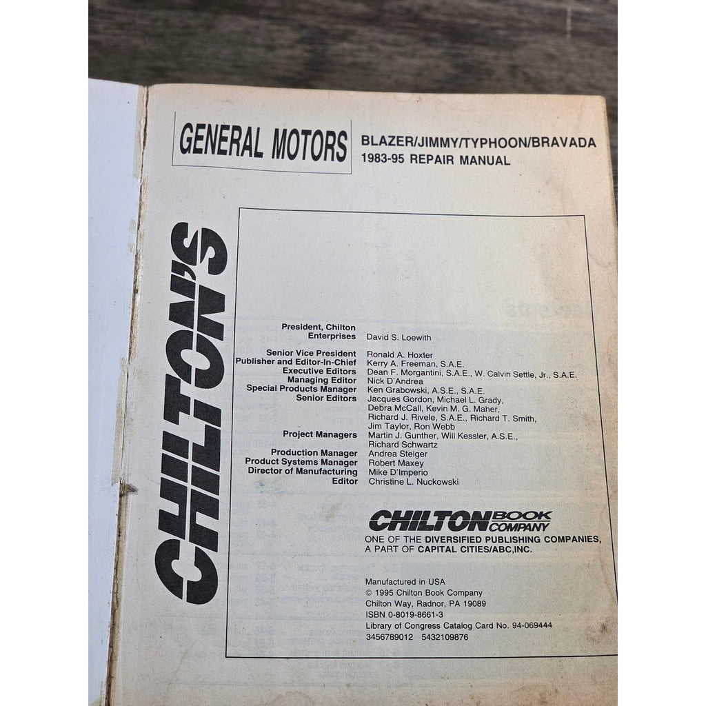 GM Blazer Jimmy Typhoon Bravada Repair Manual 1983-95 Chilton
