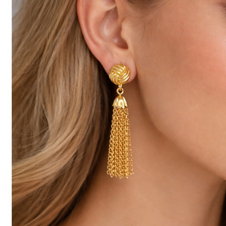Vintage Gold Tone Tassel Drop Earrings