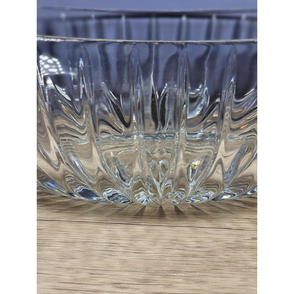 Vintage Cut Crystal Oval Bowl Starburst Pattern Textured Sides