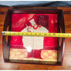 Vintage Tile Art Chef Serving Tray Wine Theme Wooden Handles
