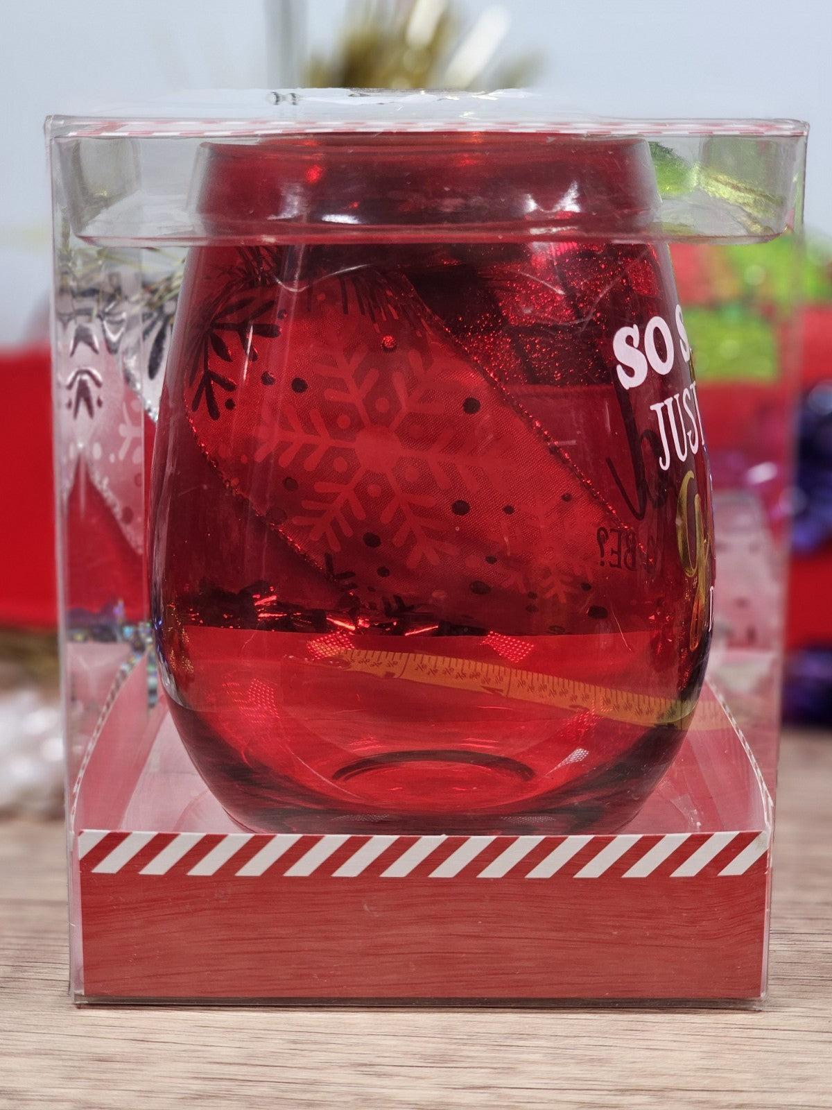 Santa Sayings Stemless Wine Glass Red 20 Fl Oz