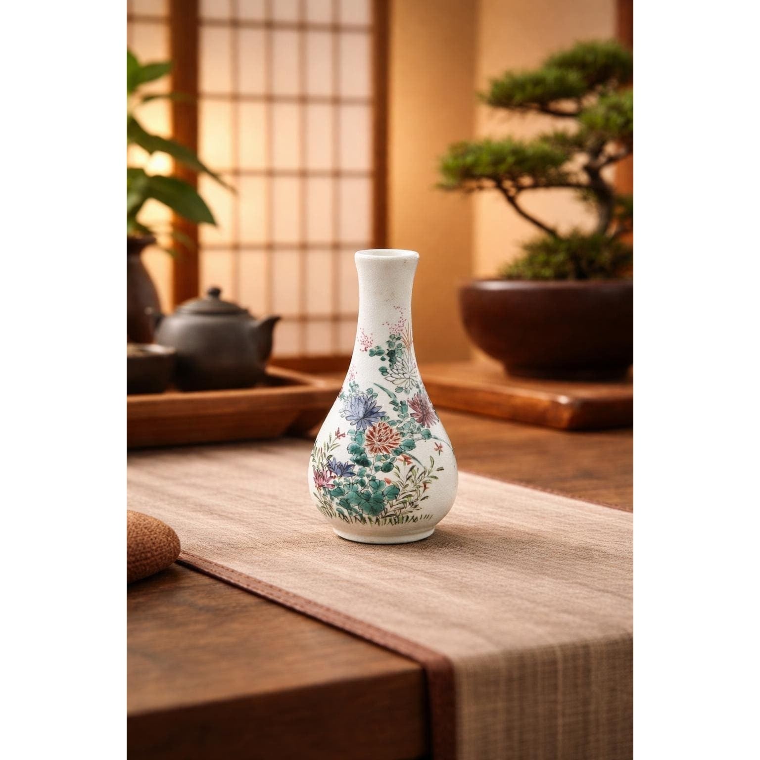 Vintage Hand-Painted Asian Floral Vase | Small Decorative Porcelain Vase