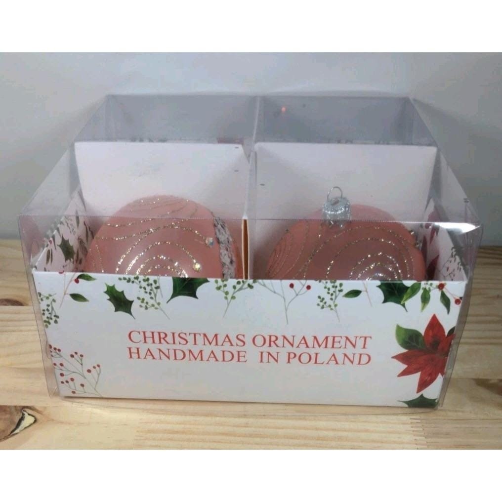 Handmade Polish Christmas Ornaments Set of 4, Sequin Glitter 3 Inch Spheres