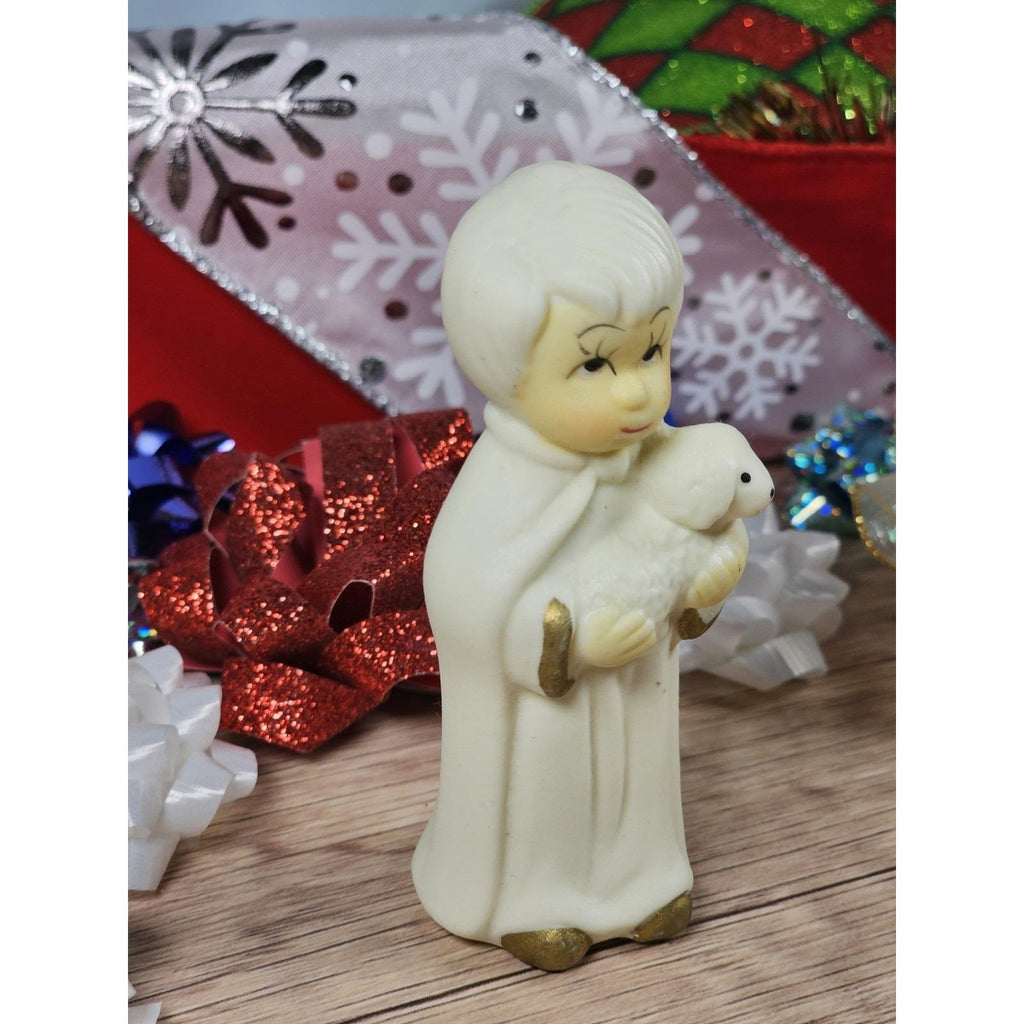 Vintage Nativity Wise Man Figurine Lamb White Gold 3.5 Inch