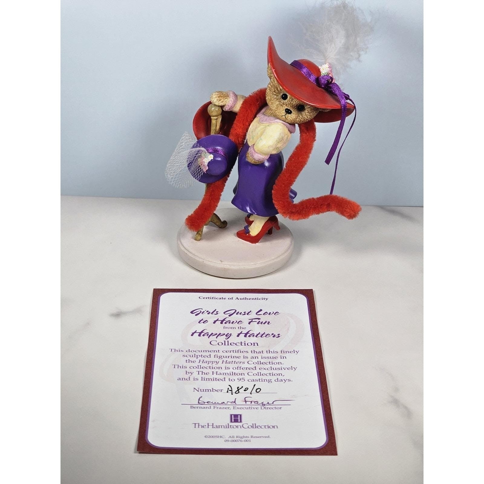 Hamilton Collection Happy Hatters Teddy Bear Figurine COA Limited Edition