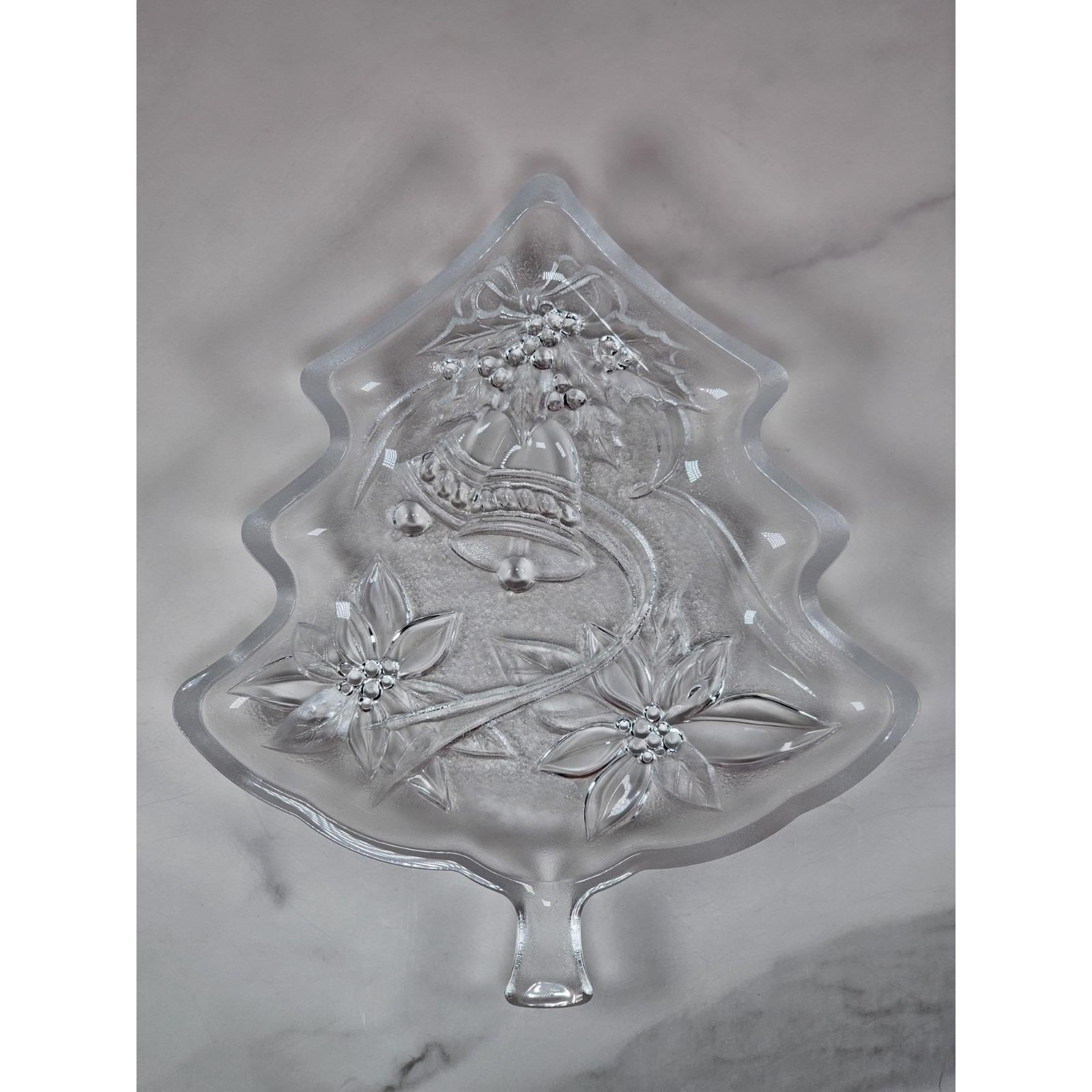 Vintage Soga Japan Frosted Glass Christmas Tree Serving Plate 8x6.5