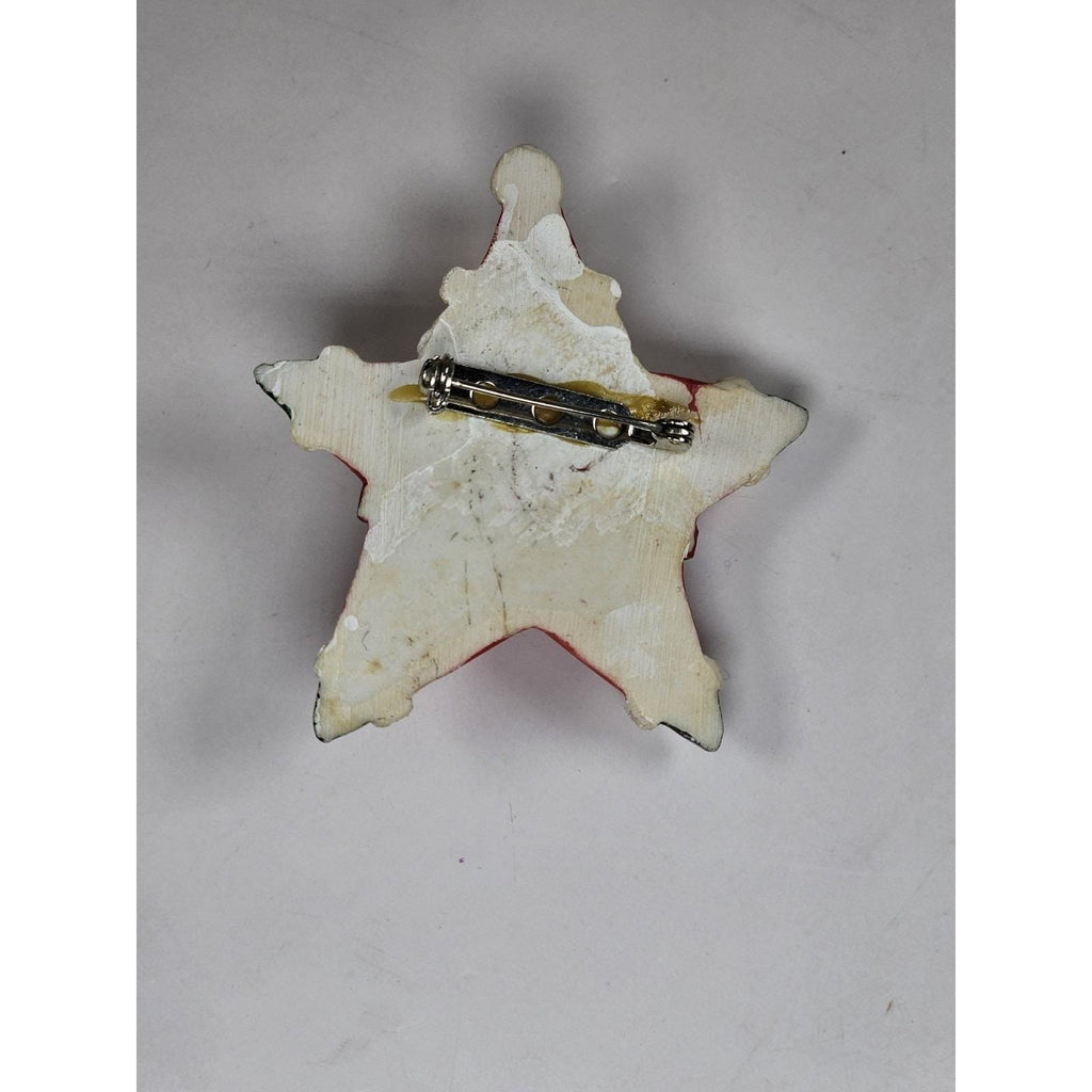 Vintage Folk Art Santa Claus Star Brooch Pin Holiday Christmas Jewelry