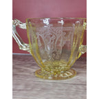 Vintage Anchor Hocking Cameo Ballerina Yellow Glass Creamer & Sugar Set