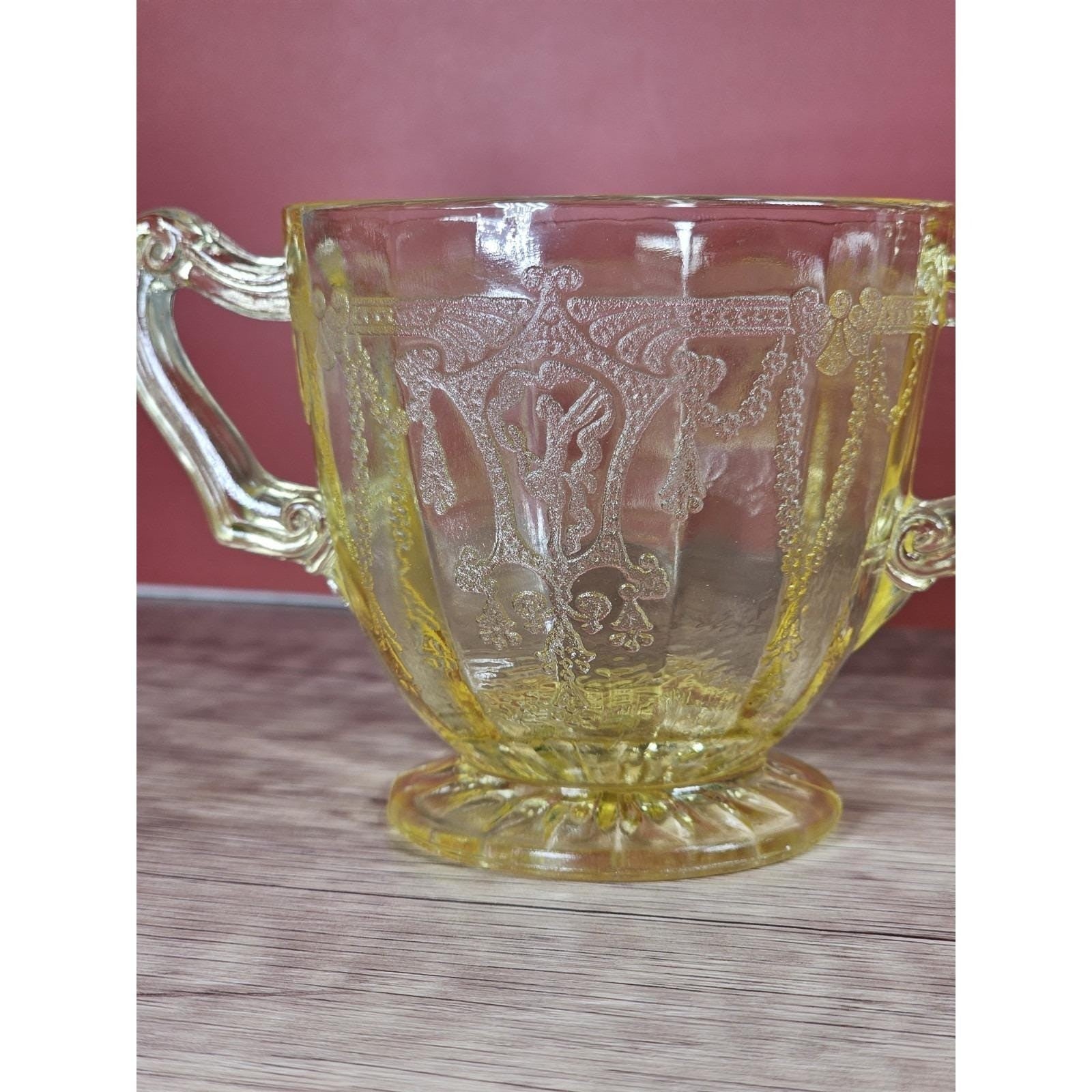 Vintage Anchor Hocking Cameo Ballerina Yellow Glass Creamer & Sugar Set