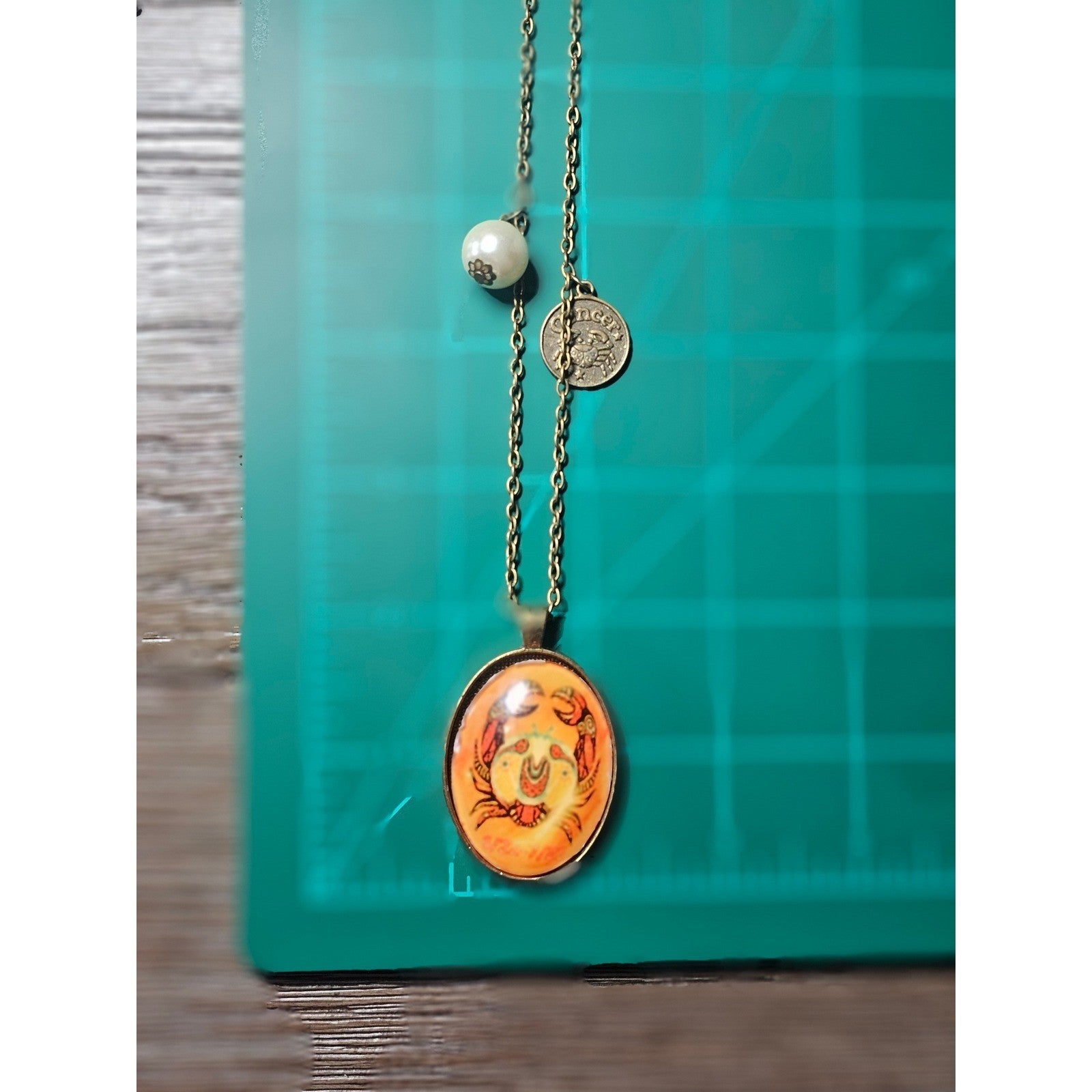 Vintage Cancer Zodiac Pendant Necklace Crab Medallion Charm