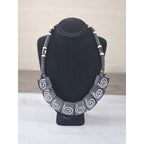 Vintage Tribal Carved Wood Spiral Necklace Statement Collar Black